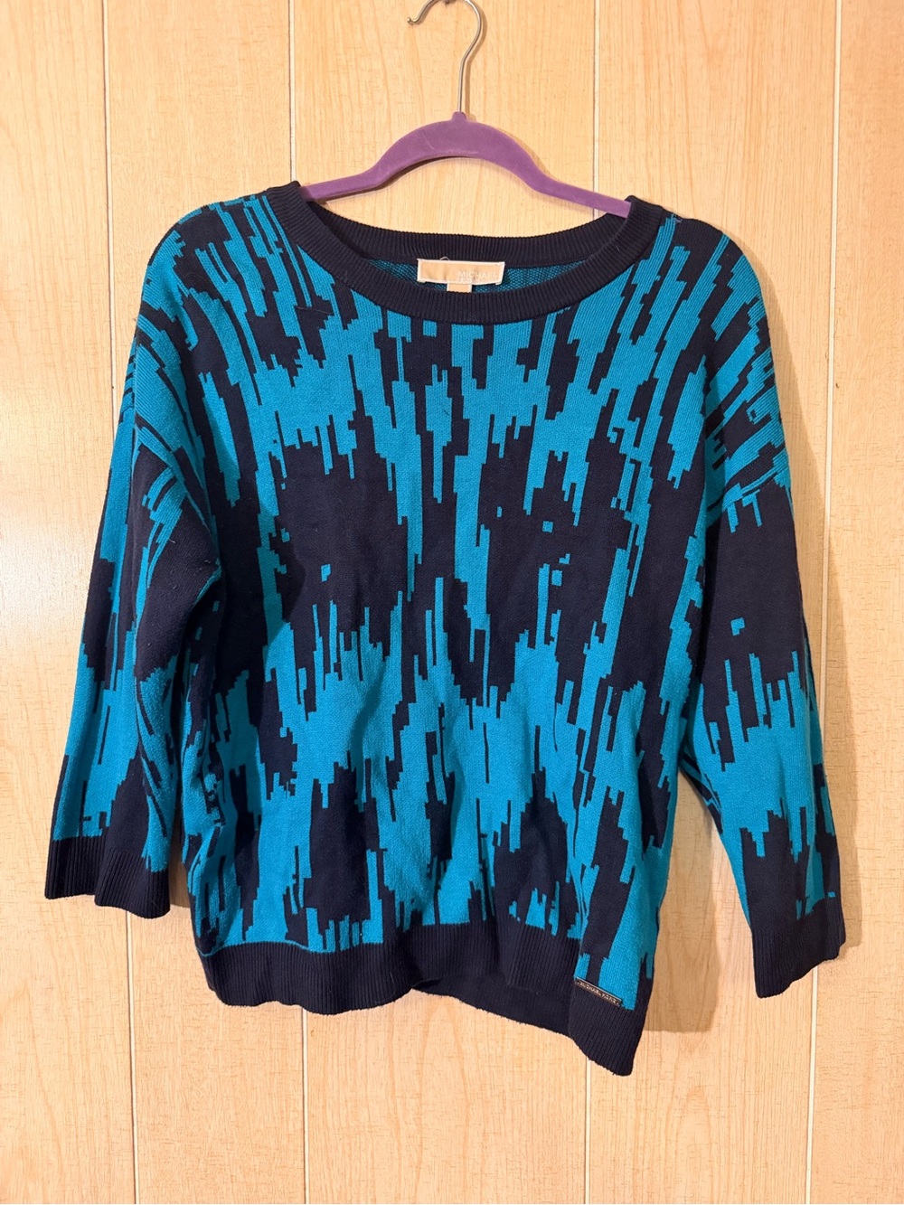 Michael Kors Navy and Teal Graphic Crewneck Sweater